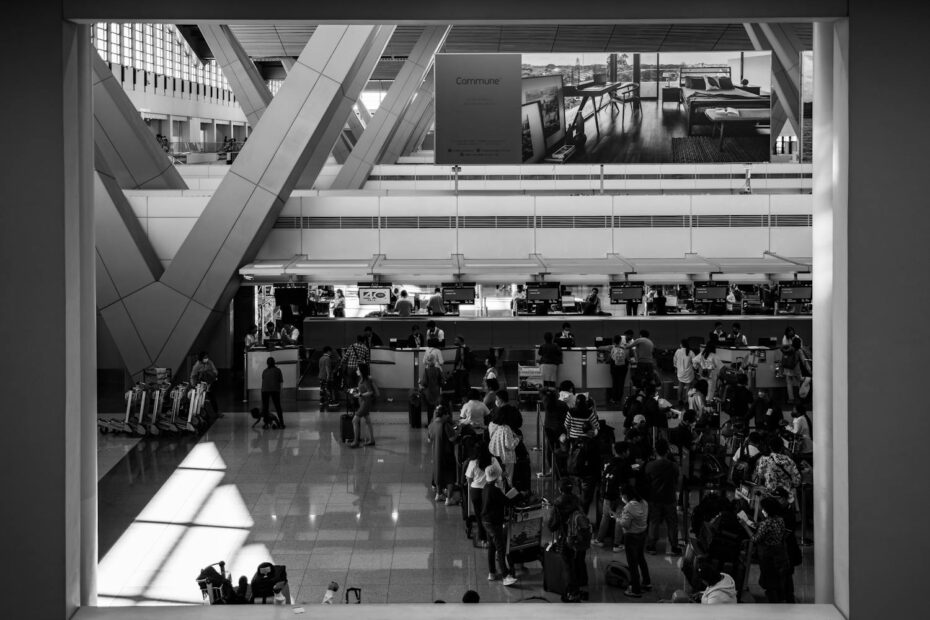 Passenger crowds at an airport